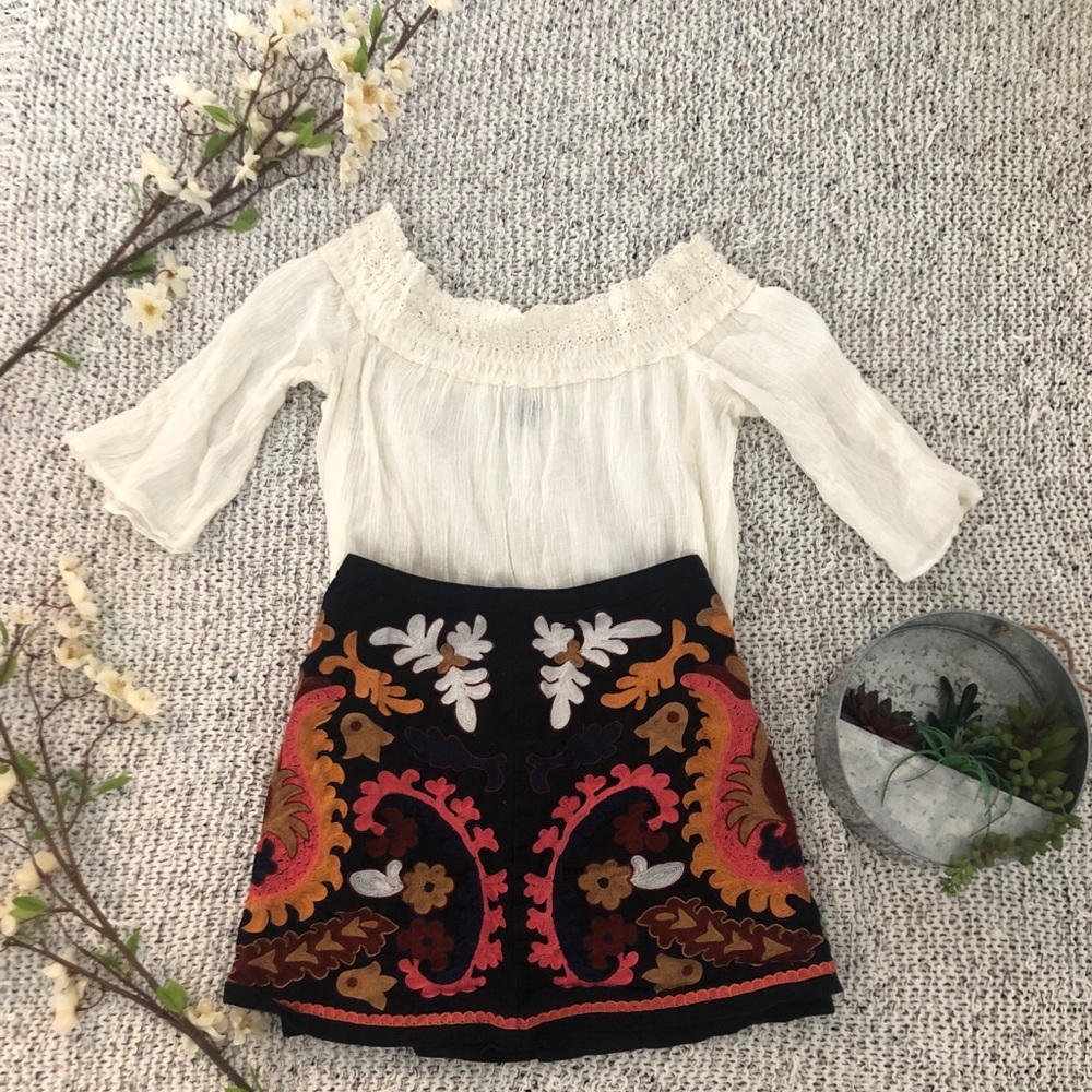 H&M Embroidered Mini Skirt